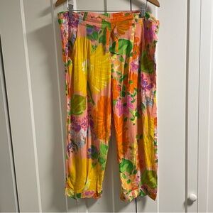 Vintage Jams World Coral Garden Pant Cropped Floral Botanical Bright Fun Small